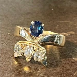 Hand made 14k & 22k Detail Diamond and Sapphire ring